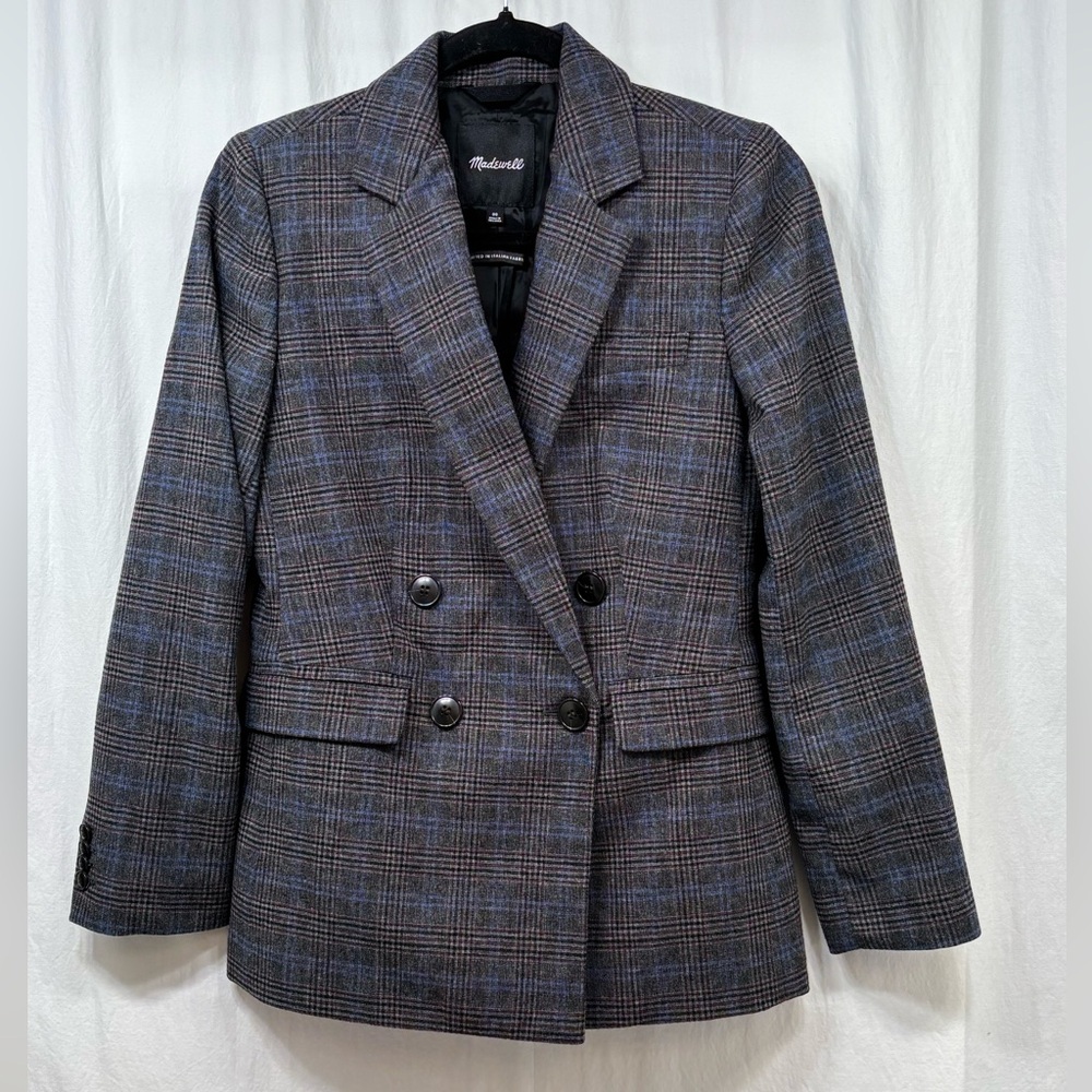 Madewell Rosedale Blazer Womens 00 Kyle Mini Plaid Gray Jacket Italian Fabric
